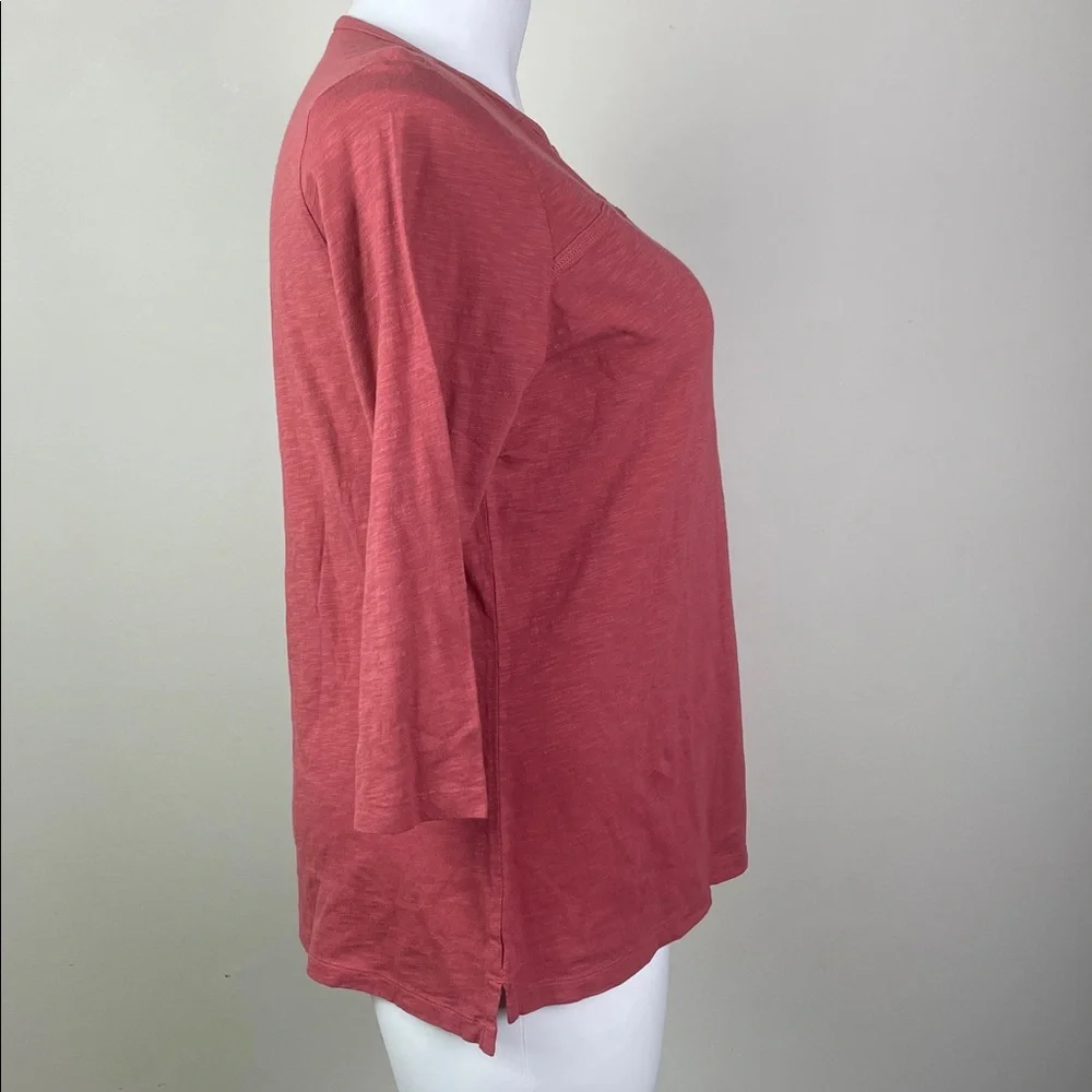 L.L. Bean Women's Rust Red Split-Neck 3/4 Sleeve Top - Picture 4 of 8